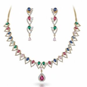 Elegant Multicolor Gemstone Necklace and Earring Set